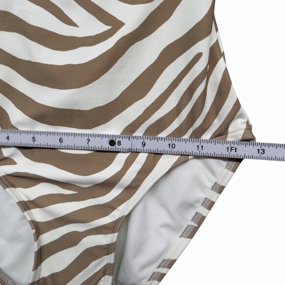 Michael Kors Womens 6 Tan Zebra Print 1 Piece Swimsuit Ladder Back Design - Picture 13 of 16